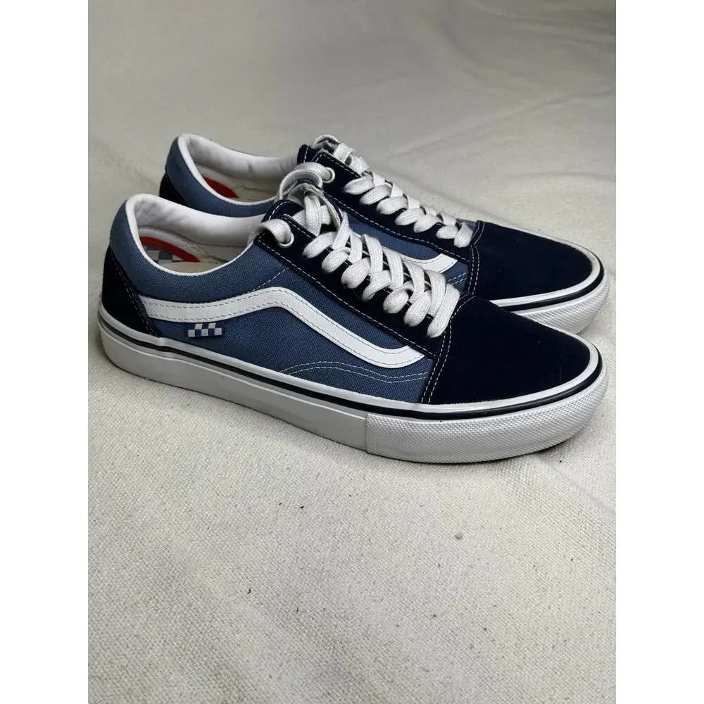 Vans Old Skool Shoes Sneakers Suede Canvas PopCush Navy White Mens Size 8.5